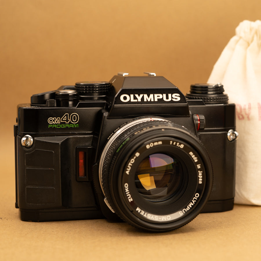 Olympus OM40 Program in Black with 50mm f/1.8 Lens – Cameras By