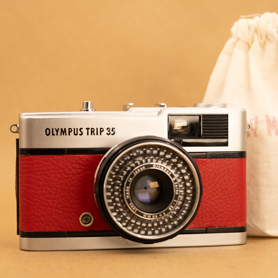 Red Olympus Trip 35 Film Camera with Roll of Film - Refurbished