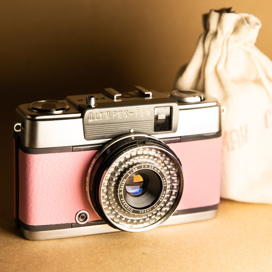Customised Olympus Pen EES-2 35mm film point and shoot camera in baby pink