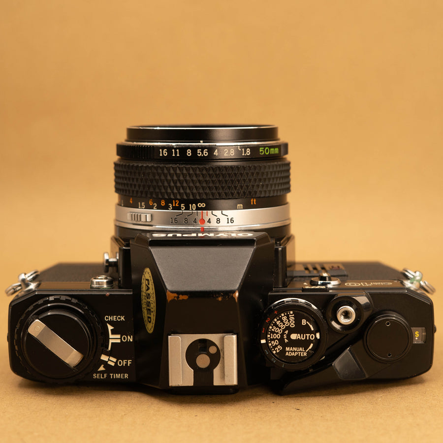 Black Olympus OM10 with Zuiko 50mm f/1.8 Lens 35mm Film Camera