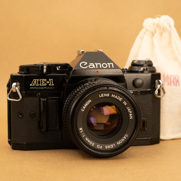 Black Canon AE-1 Program with 50mm f/1.8 Lens 35mm Film Camera