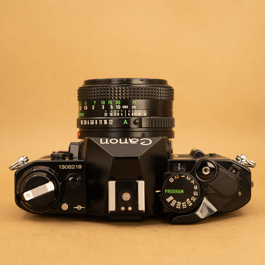 Black Canon AE-1 Program with 50mm f/1.8 Lens 35mm Film Camera