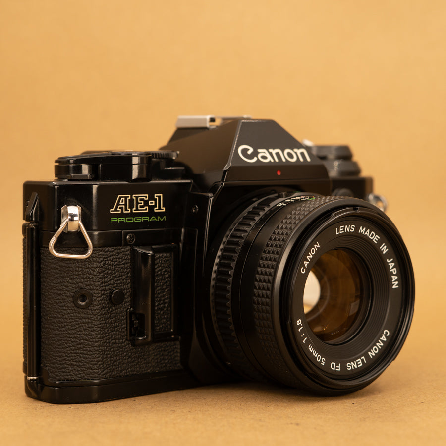 Black Canon AE-1 Program with 50mm f/1.8 Lens 35mm Film Camera