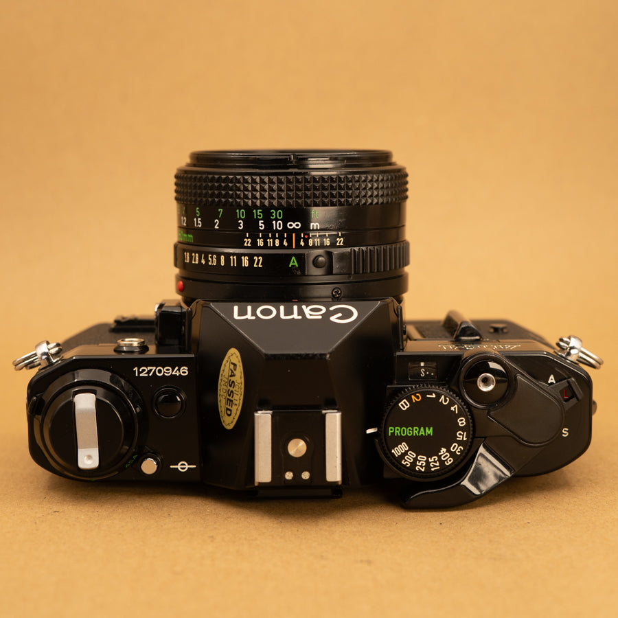 Canon AE-1 Program Black 35mm Avec Objectif FD 1.8 50mm, Révisé, Fonctionnel