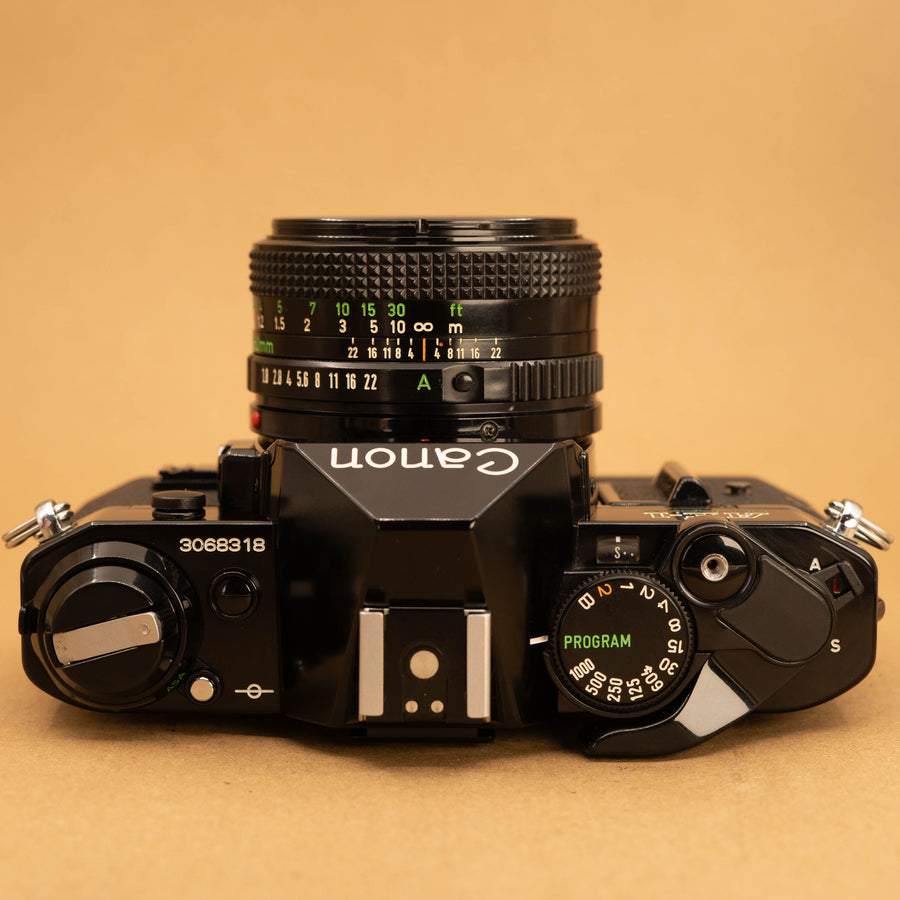 Black Canon AE-1 Program with 50mm f/1.8 Lens 35mm Film Camera