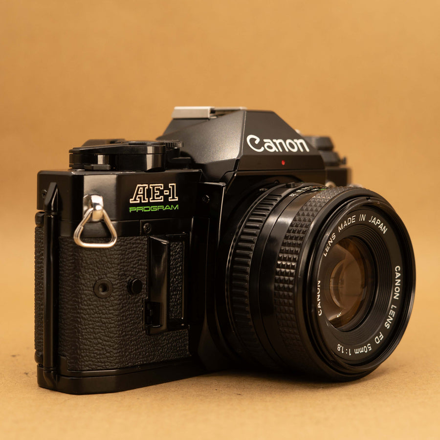Black Canon AE-1 Program with 50mm f/1.8 Lens 35mm Film Camera
