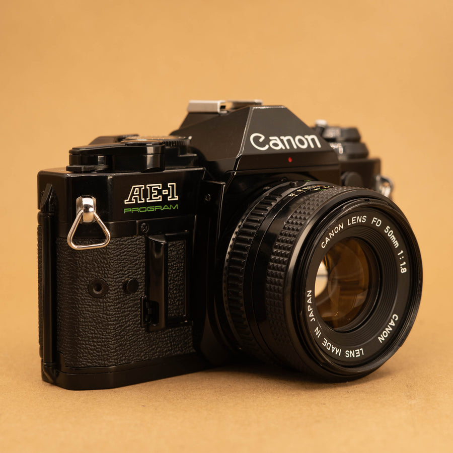Black Canon AE-1 Program with 50mm f/1.8 Lens 35mm Film Camera