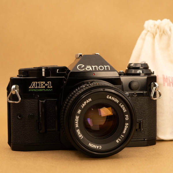 Black Canon AE-1 Program with 50mm f/1.8 Lens 35mm Film Camera