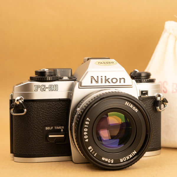 Nikon FG-20 with 50mm f/1.8 Lens 35mm Film Camera For Beginners