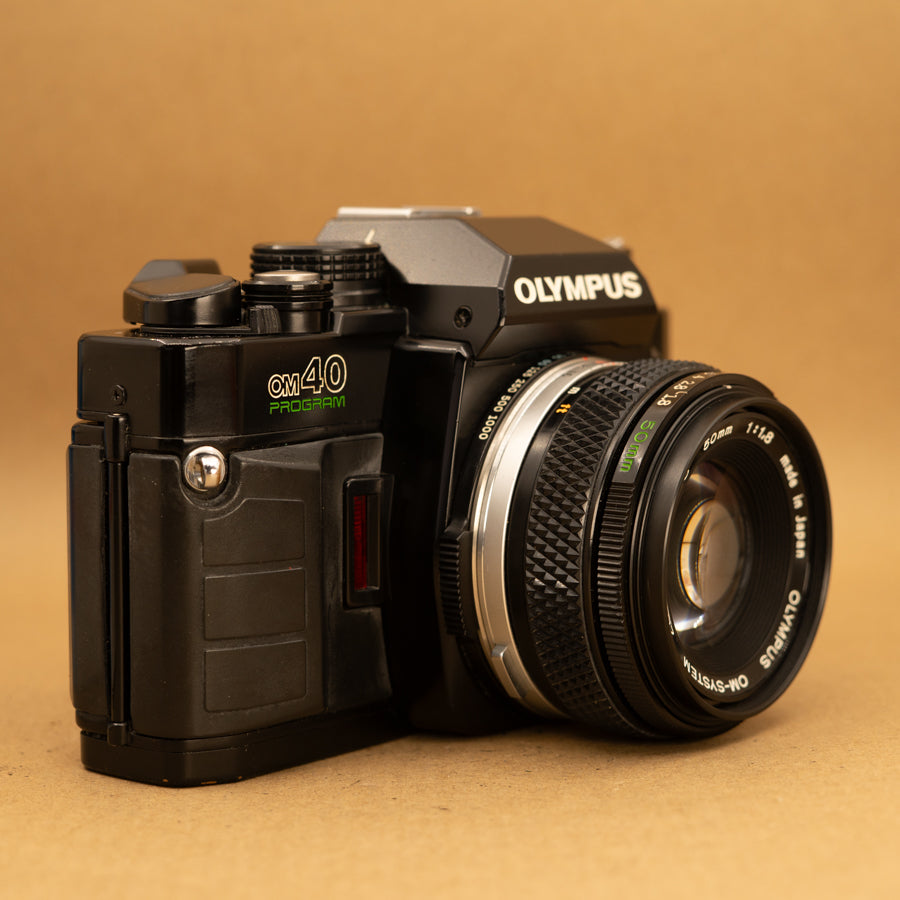 Olympus OM40 Program in Black with 50mm f/1.8 Lens – Cameras By