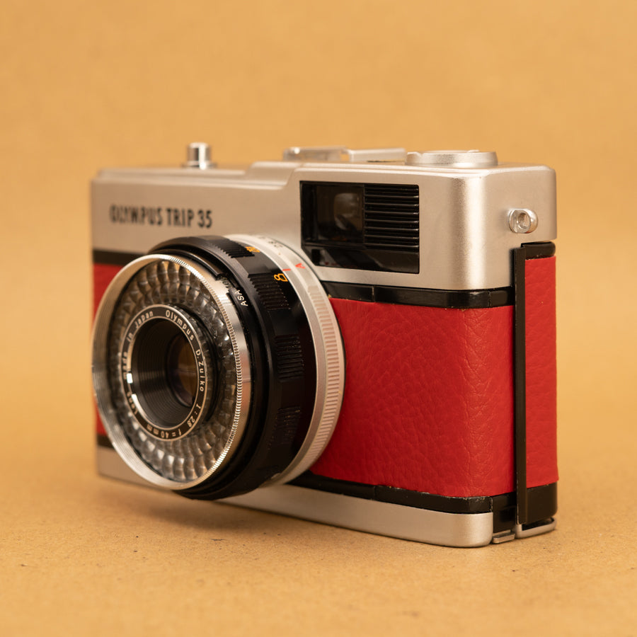 Red Olympus Trip 35 Film Camera with Roll of Film - Refurbished