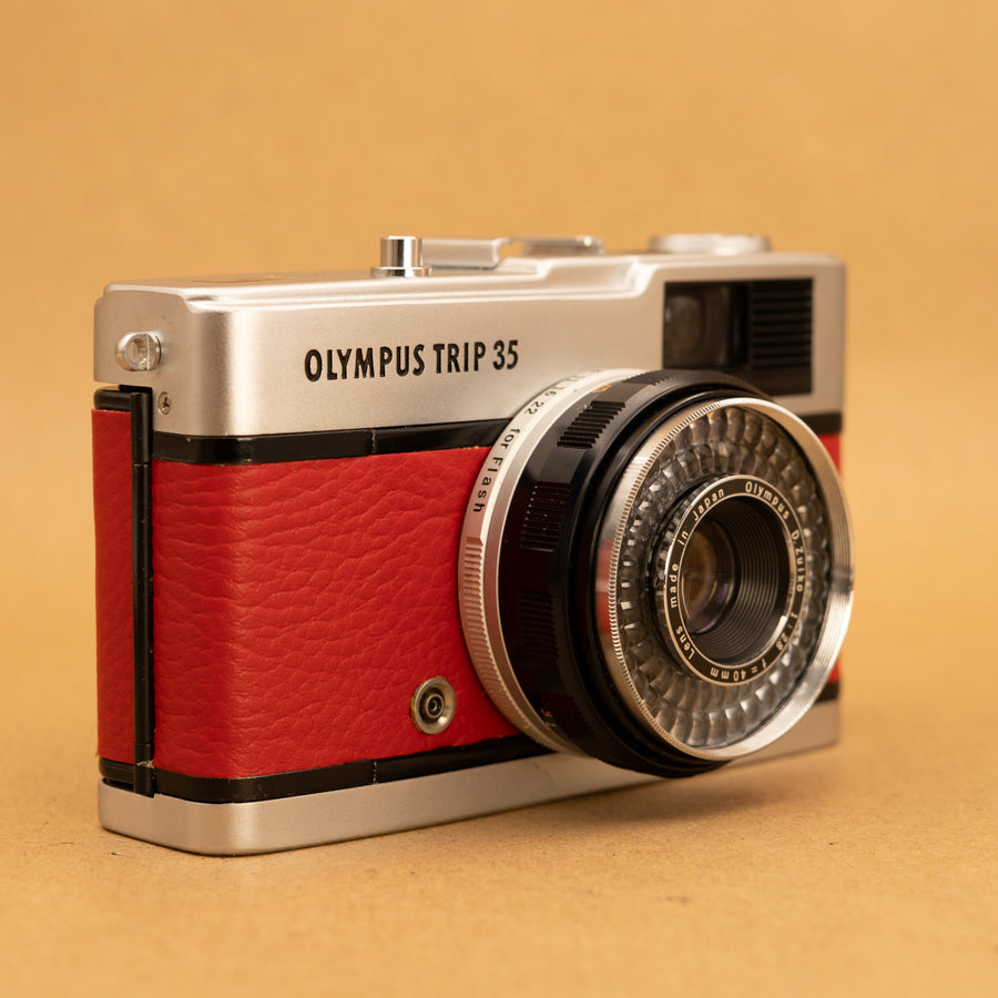 Red Olympus Trip 35 Film Camera with Roll of Film - Refurbished