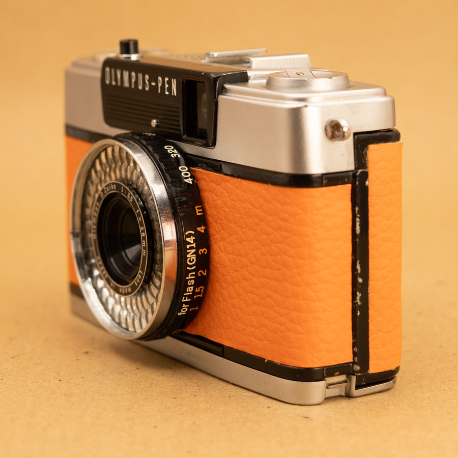 Orange Olympus Pen EE-3 Half-frame 35mm Film Camera - Fully