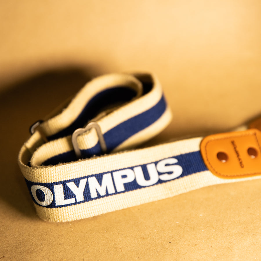 Vintage Olympus cream and blue nautical camera strap for 35mm film cameras