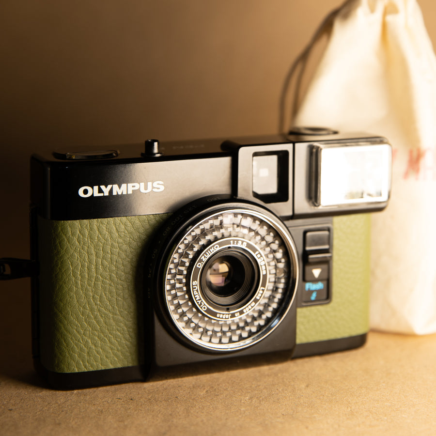 Olympus Pen EF 35mm film camera half-frame in green