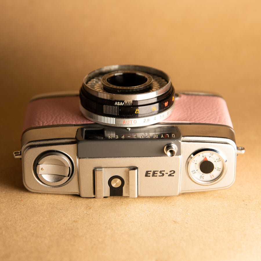 Customised Olympus Pen EES-2 35mm film point and shoot camera in baby pink